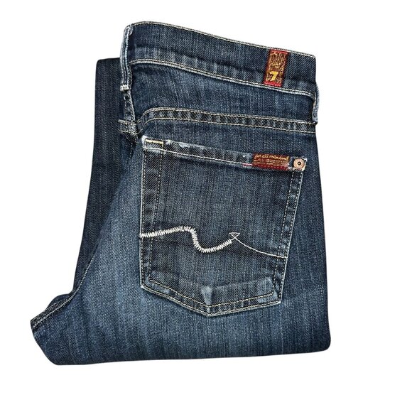 7 For All Mankind Denim - 7 For All Mankind 7FAM Womens Jeans 27 34 Straight Leg Medium Wash Embroidered